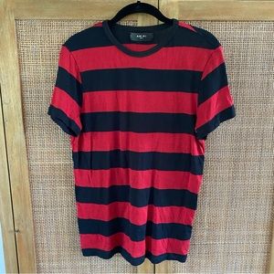 AMIRI Black Red Striped Cotton Cashmere Short Sleeve Top